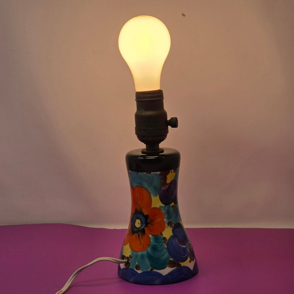 Vintage Hand-Painted‎ Floral Ceramic Table Lamp Base Socket & Cord Boho #509
